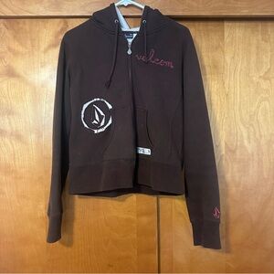 Volcom Brown Zip-Up Hoodie with embroidered Details